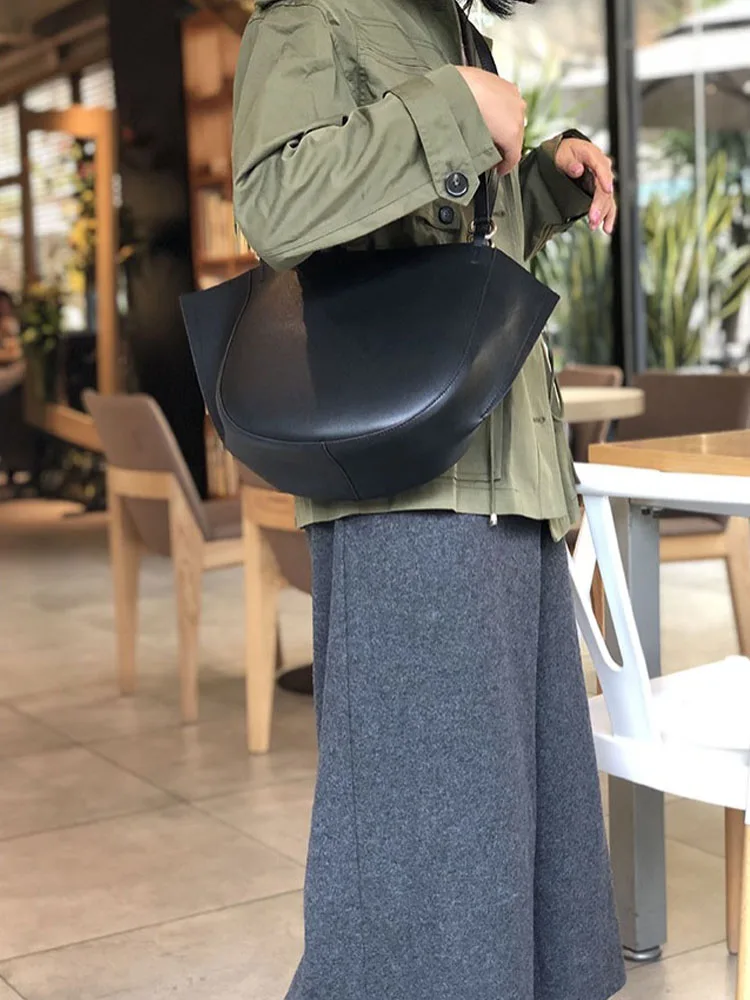 Women Shoulder Handbag Black Casual Soft Cow Split Leather Fashion Single Crossbody Bags Designer Solid Color Ladies Sling Bag