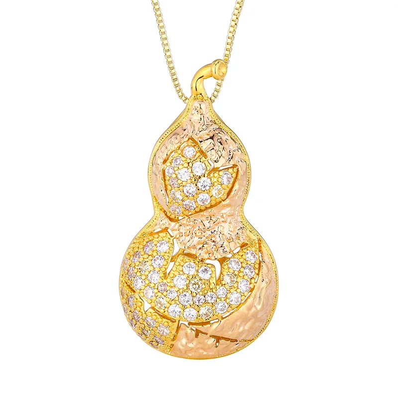 New Hot-Selling Jewelry Gold Inlaid with Diamonds Peace Gourd Pendant Necklace