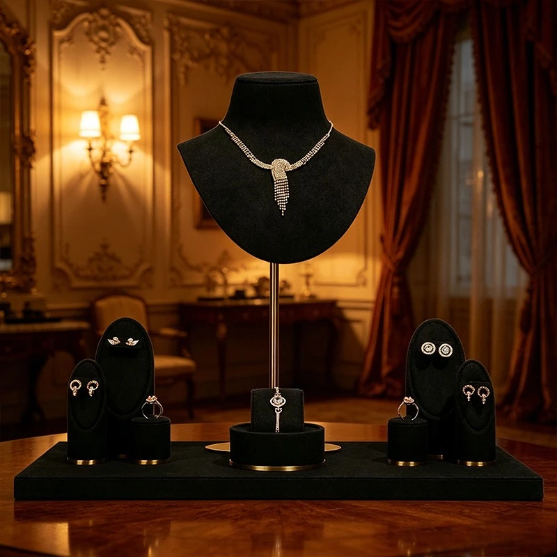 

Jewelry display props, black microfiber necklaces earrings rings bracelets, jewelry display stand, counter jewelry display racks