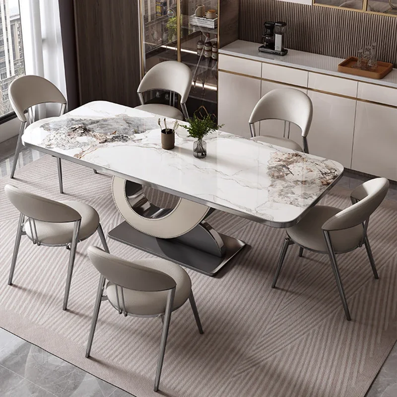 

Cafe Table Luxury Dining Elegant Tables Marble Sedentary Room Oval Dinning Sets Chairs Kitchen Mesa Plegable Restaurant Round