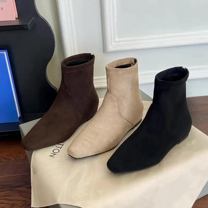 レディースブーツ-秋冬用フットウェアシューズ-高級デザイナーフラットヒールブーツ-女性用ミッドカット2025ラバーファッションエレガントロックレディース