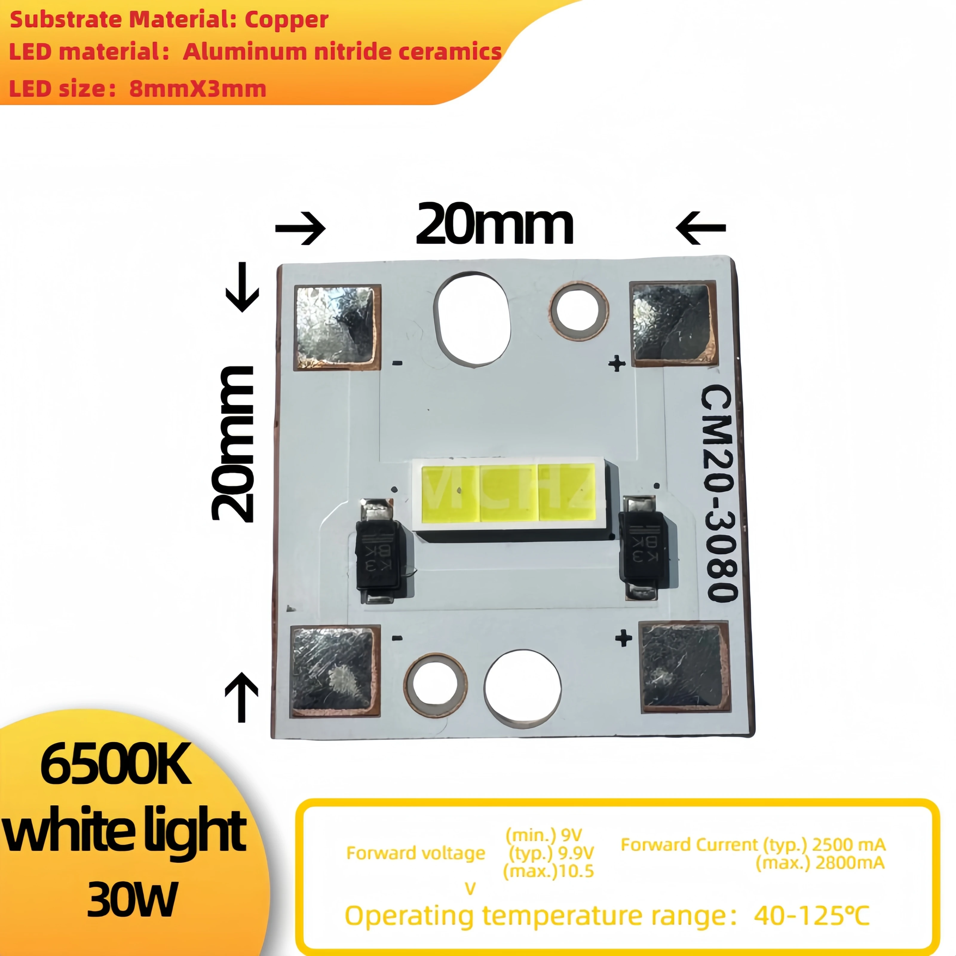 30W 3080 led chip 3570 two-color motorcycle spotlight smd led 3570 two-color 30w LED car headlight