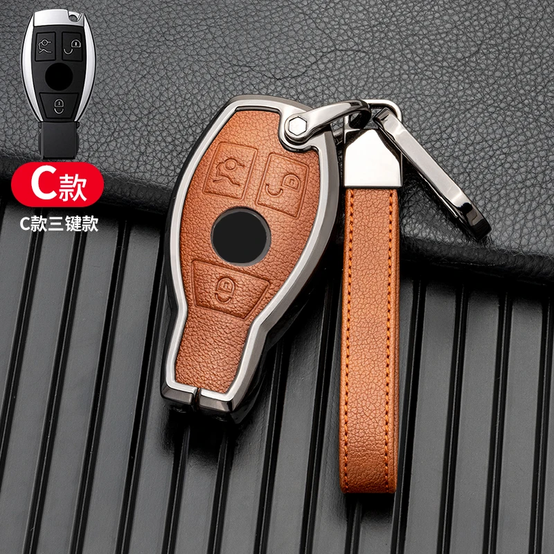 

Alloy+Leather Car Remote Key Shell Key Case Cover for Mercedes Benz C Class W205 E Class W212 A B S GLC GLA GLK Car Accessories