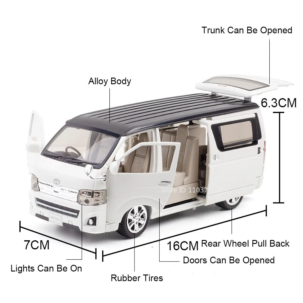 Modelo de coches de juguete Hiace Alphard MPV a escala 1:32, puertas de luz con sonido fundido a presión de aleación, modelos de coches en miniatura abiertos, regalos para niños