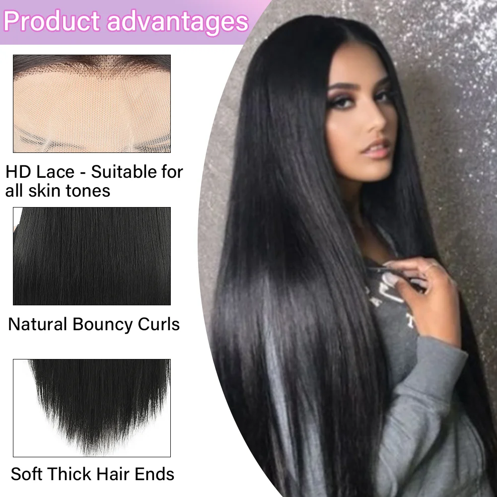 13 x 4 transparente Lace-Front-Perücke, lang, gerade, hitzebeständig, synthetische Perücke, 71,1 cm, vorgezupft, natürlicher Haaransatz