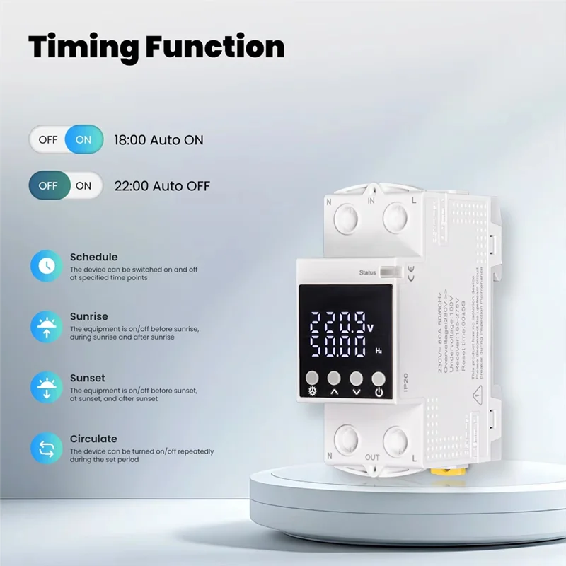 B29C-Tuya Wifi Smart Circuit Breaker 80A-Alarme Conjunto de limiar Monitor de eletricidade V0 Controle de aplicativo retardador à prova de fogo