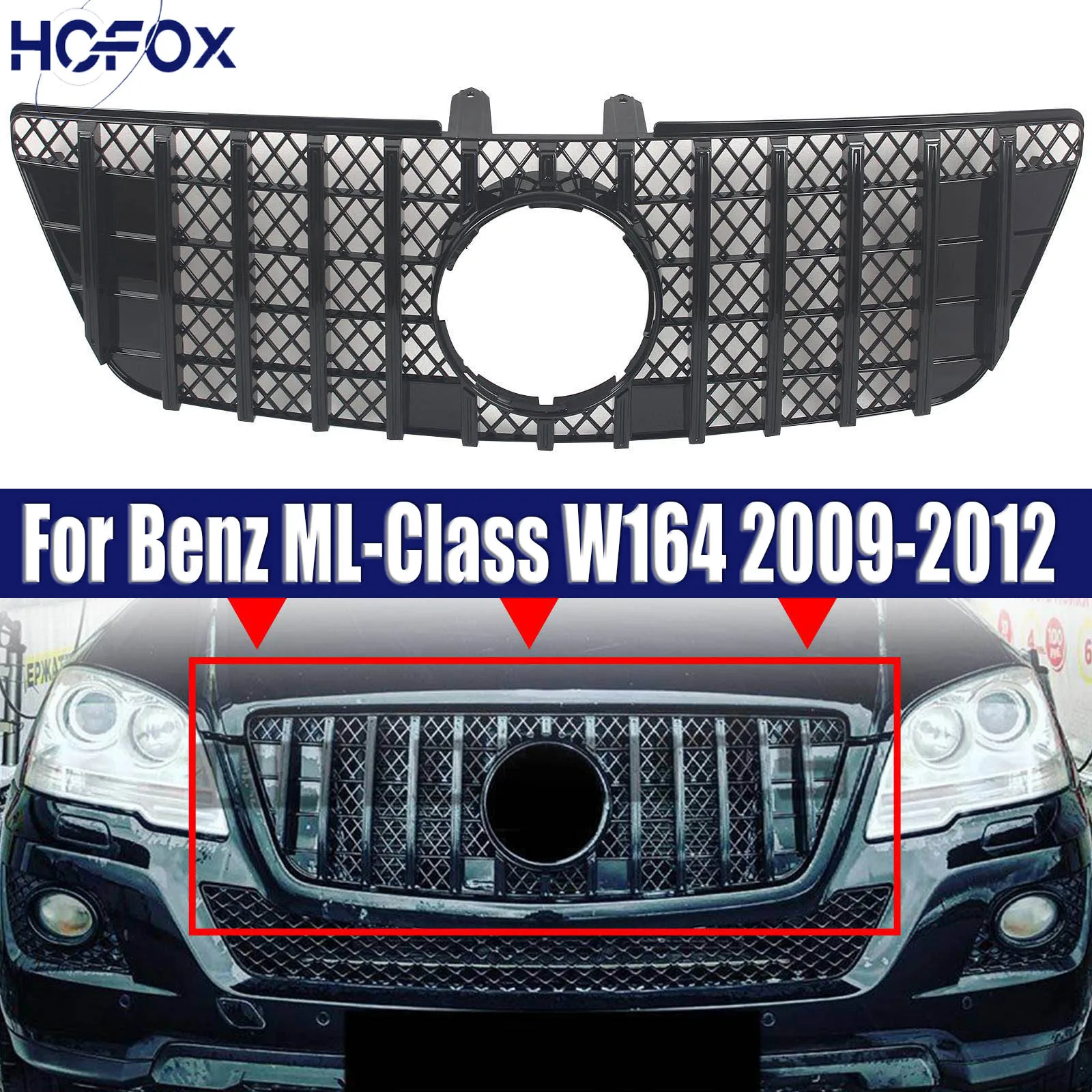 

Car Front Grille Modified Vertical Strip GT Style Grills Body Kits For Mercedes Benz W164 2009 2010 2011 2012