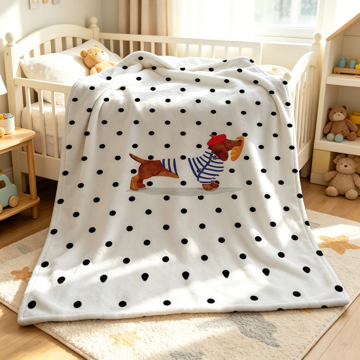Paris Pup Flannel Blanket Warm Soft Halloween Christmas Couch Warm Cozy Decorative Decor Gift for All Season