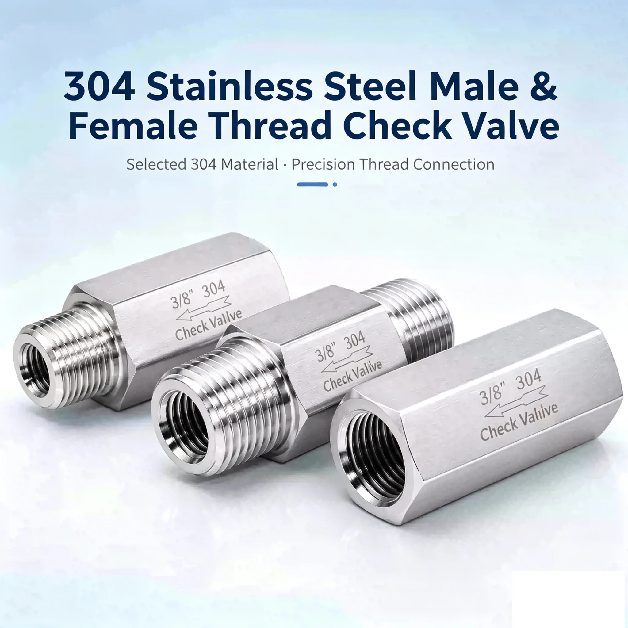 304/316L stainless steel check valve, pneumatic threaded double female thread 1/4‑1 inch, inlet‑inside outlet‑outside