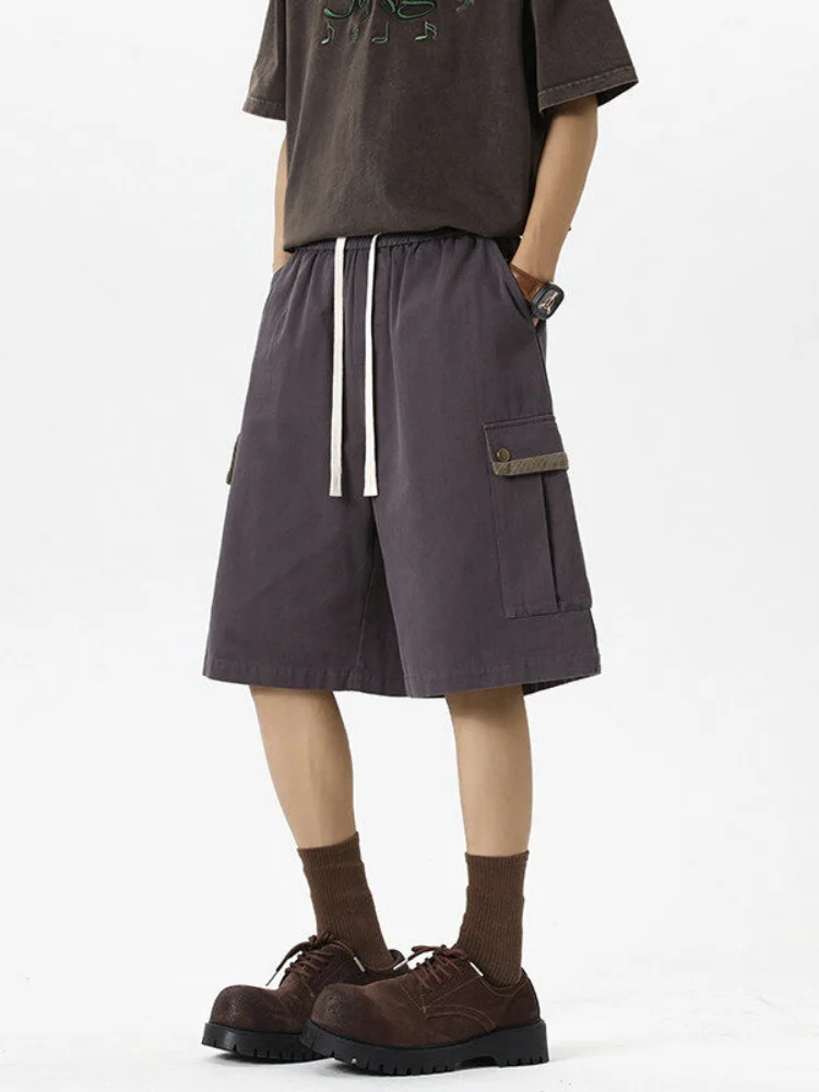 

American Sle Workwear orts Men's Summer Loose Wide Leg Pants Straight Casual Mid-Length Pants for Teenagers