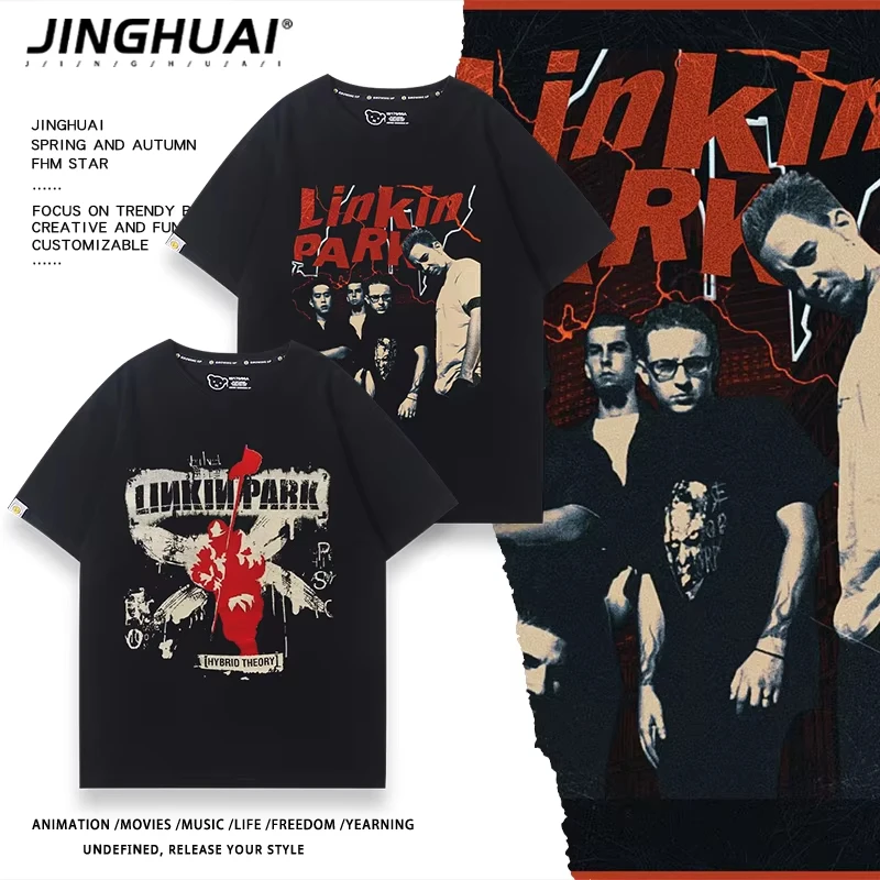 لينكين بارك لينكولن بارك باند الطرفية قصيرة الأكمام تي شيرت فضفاض خمر روك نصف كم ملابس كبيرة الحجم ملابس الصيف