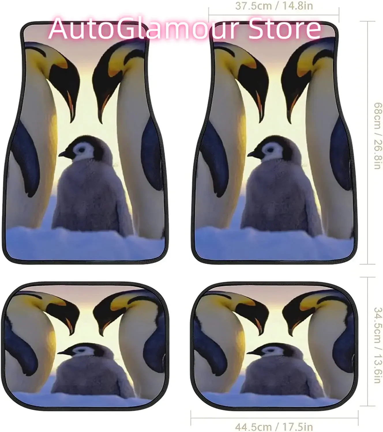 Animal Car Mats Emperor Penguins FrontRear 4-Piece Full Set Carpet Car SUV Truck Floor Mats with Non Slip Back