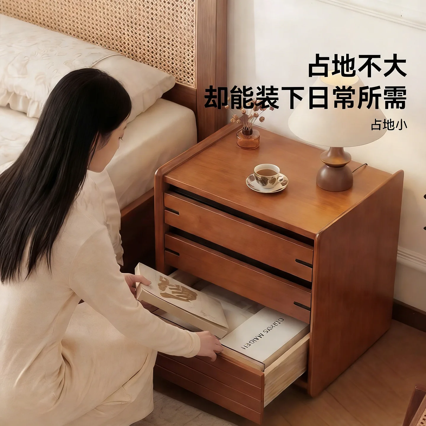 Creative small storage cabinet design for home bedroom niche bedside shelf