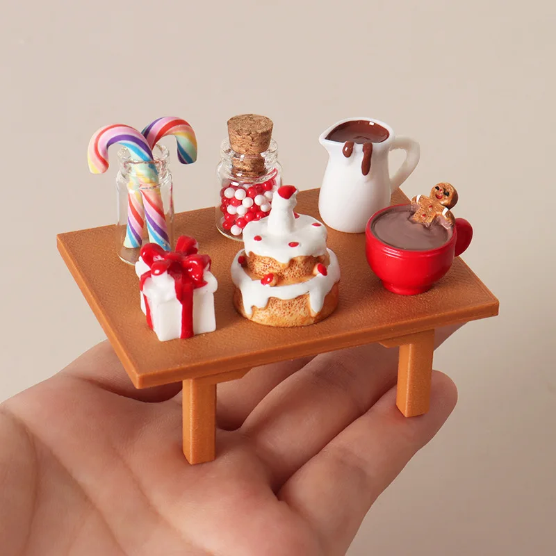 Dollhouse Mini Christmas Food Play Set Cake Coffee Cup Model Resin Ornament Miniature Living Room Scene Decor