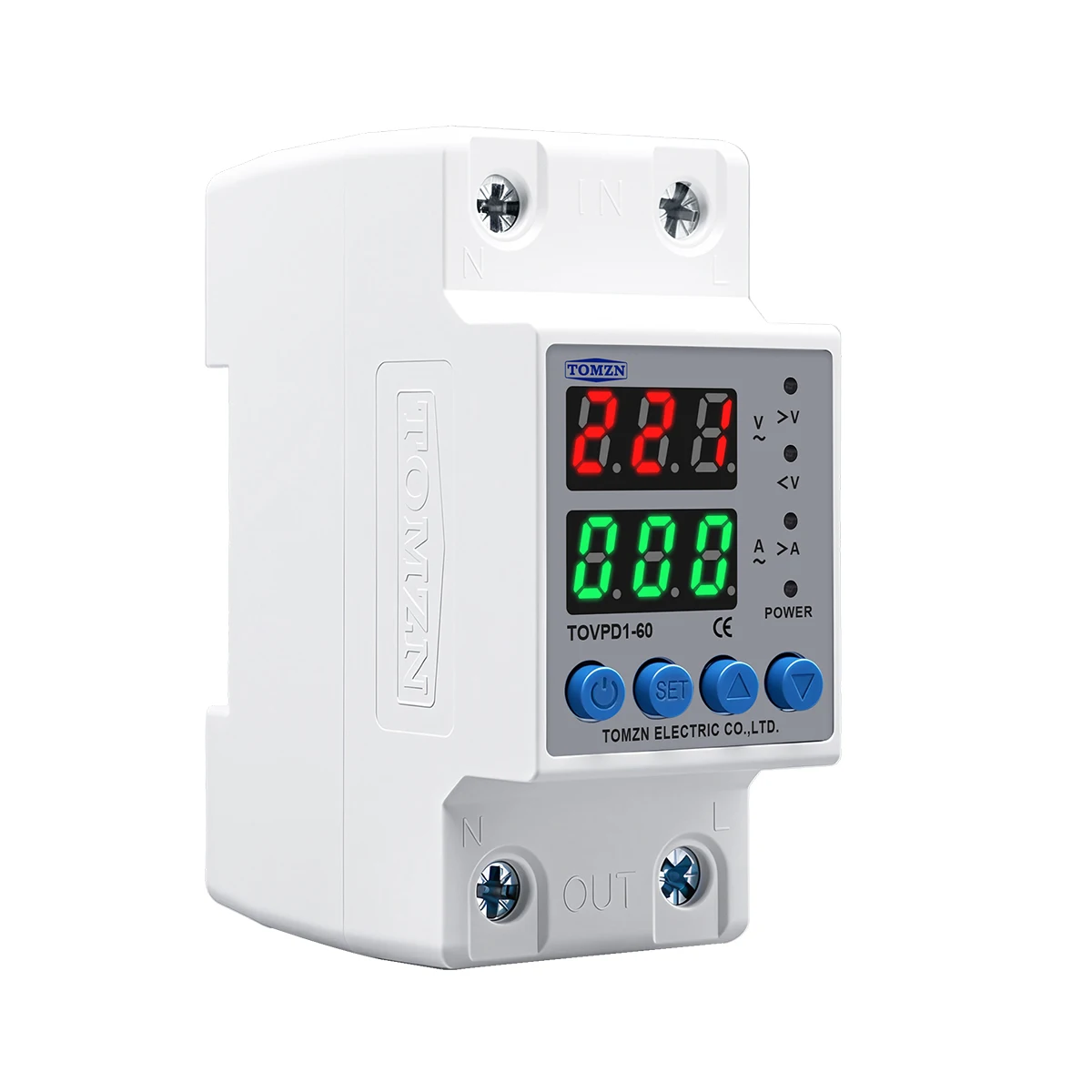 60A 230V Din rail adjustable over and under voltage protective device protector relay with over current protection Voltmeter