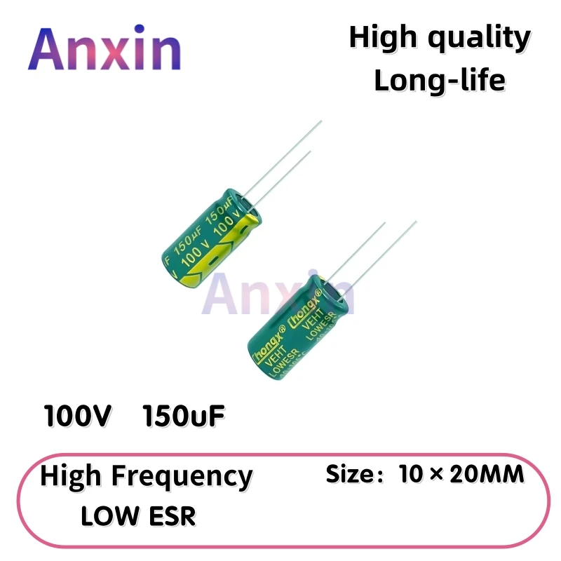 

20PCS 100V150uF Aluminum Capacitor, High Frequency Low ESR 105°C Radial for Power Supply Long-life 10×20MM