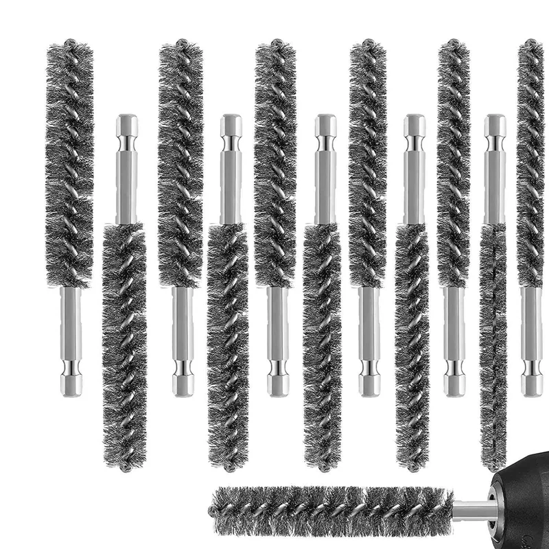 

Stainless Steel Bore Brush Stainless Steel Bristles Wire Brush for Power Drill with Hex Shank Handle 12 Pcs