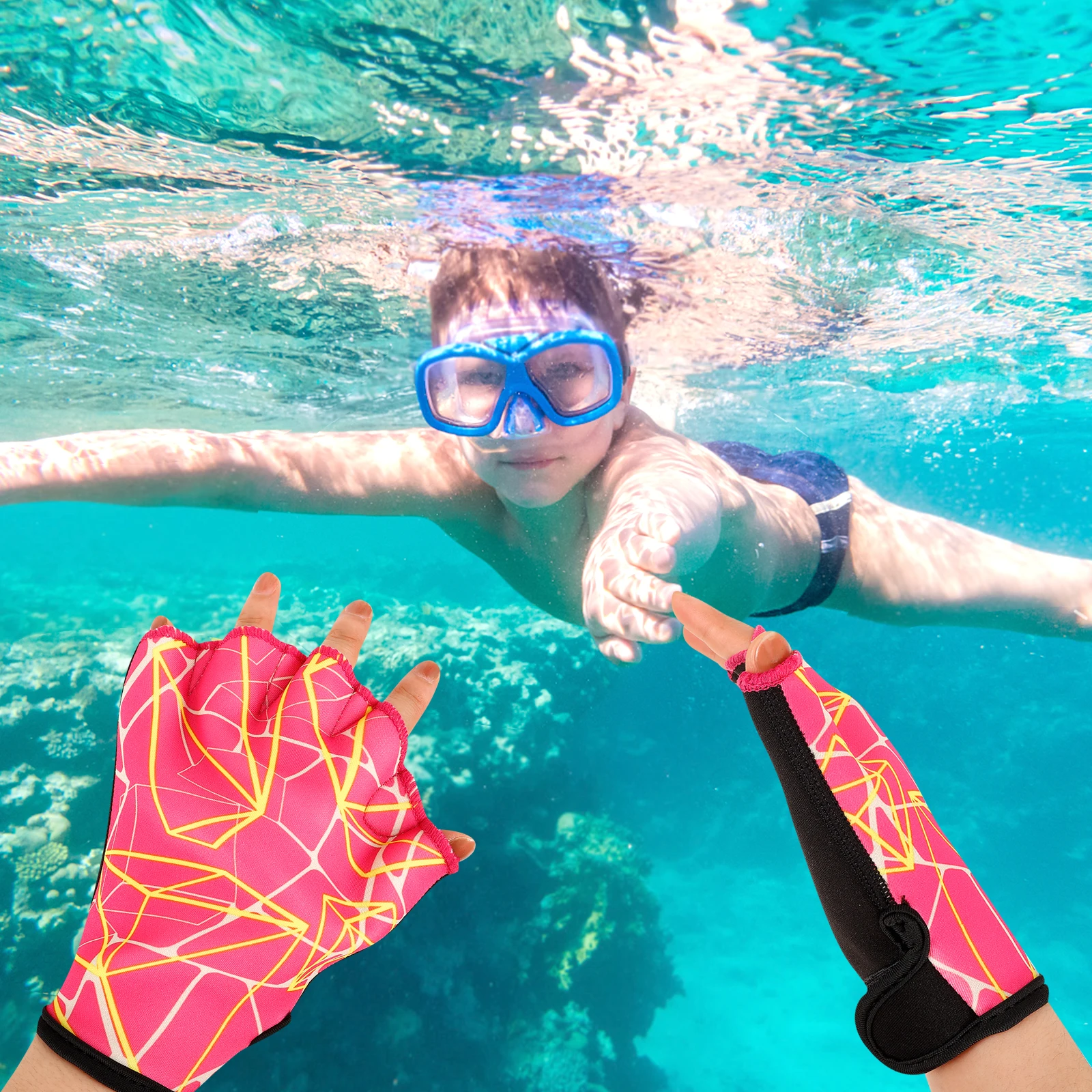 

Swimming Gloves Webbed Cloth Material Adjustable Waterproof Diving Mittens Adults Pool H Protection Unisex Swim Training Gloves