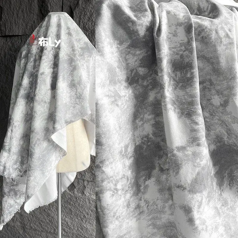 splash ink tie-dye denim canvas shirt fabric Chinese style Hanfu high-end creative clothing designer fabric transformation