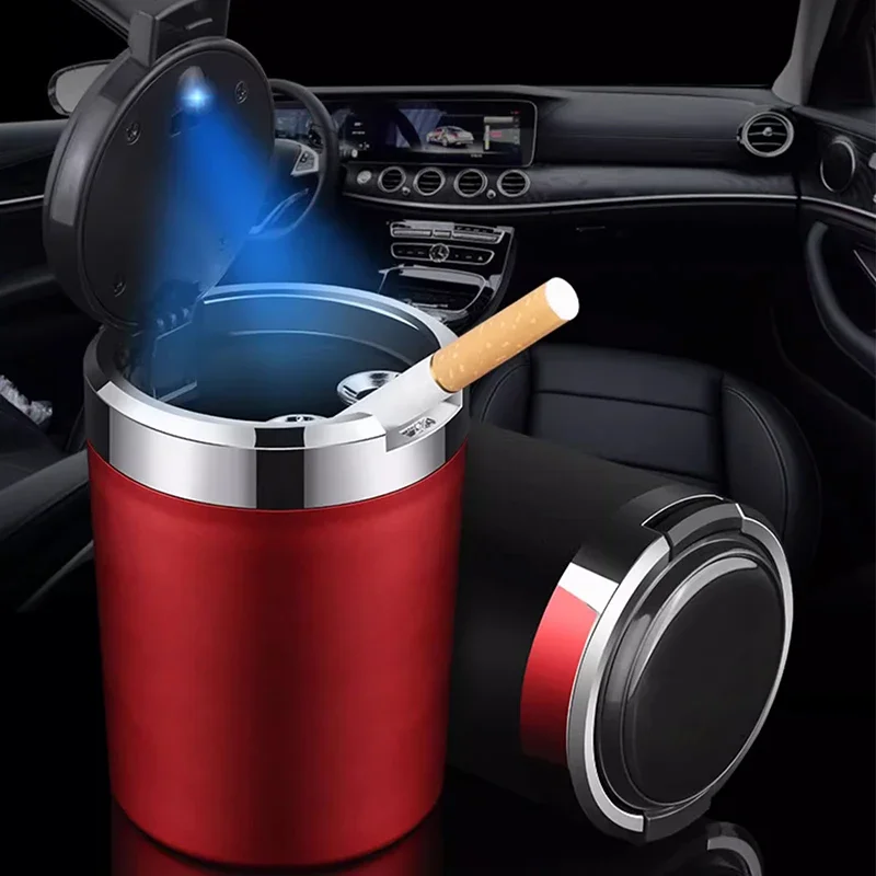 Car LED Light Cigarette Ashtray Container For Fiat 500 500C 500X 500L Abarth 695 Garbage Coin Storage Cup Auto Accessories