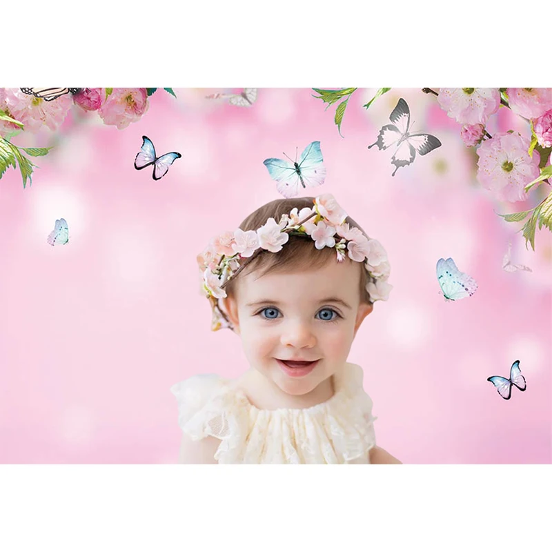 Mocsicka-Fondo de fotografía de flores de primavera, telón de fondo rosa de mariposa, retrato de niña recién nacida, accesorios de estudio fotográfico