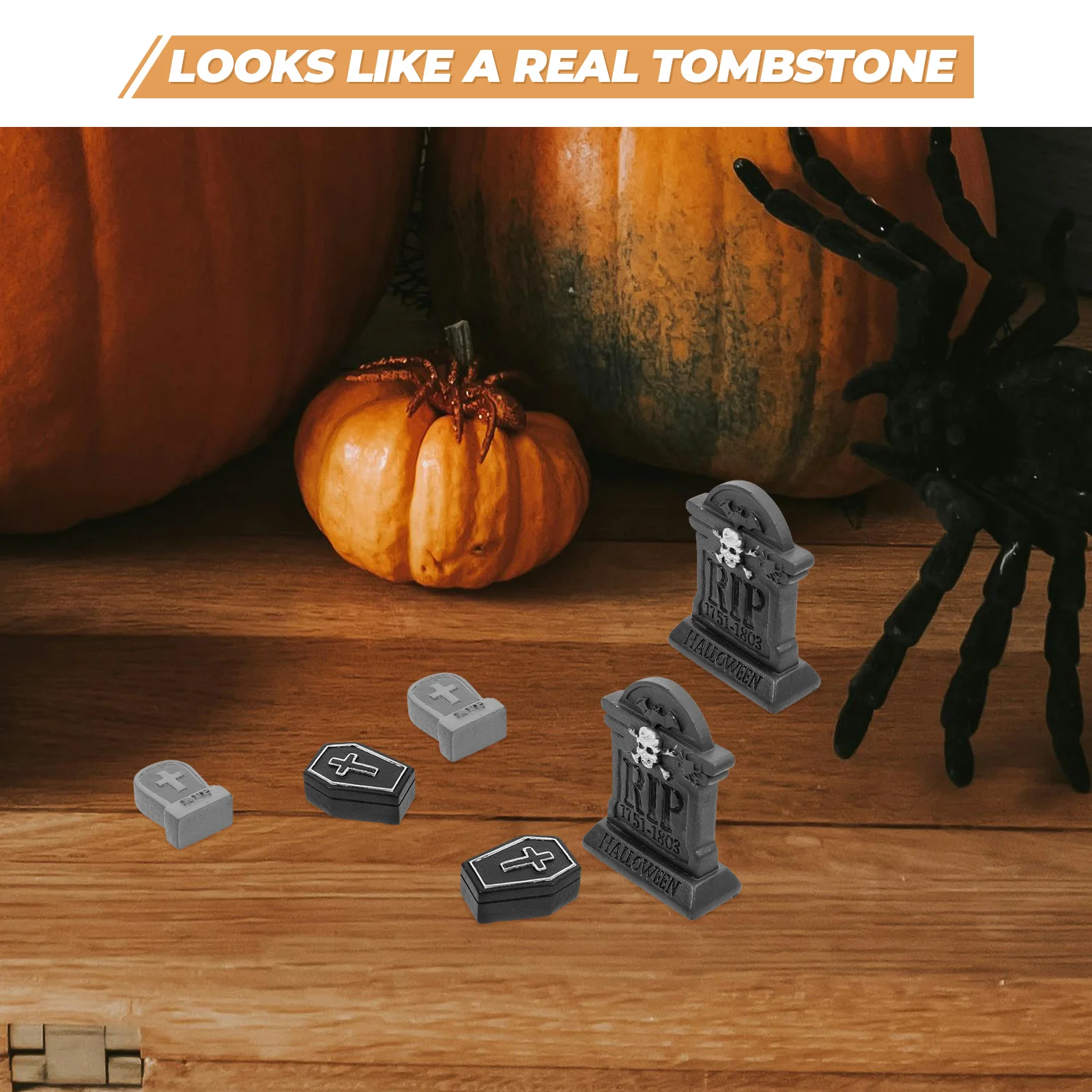 

6 Pcs Halloween Tombstone Mini Cemetery Figurines Tombstones Decoration Crafts Resin Miniature