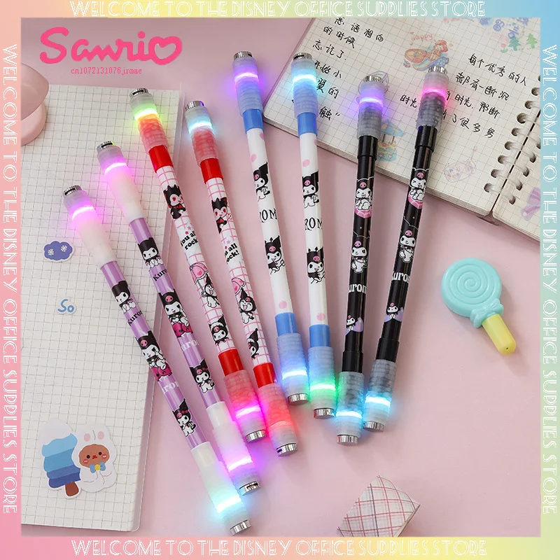 Sanrio Illuminated Rotary Pen Anime Kawaii Kuromi Cartoon Reduce Pressure Toy Pen Student Stationery Gel Ink Pen