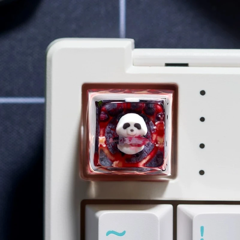 Cute Panda Theme Keycaps Set Custom Original Handmade 3D Resin Cherry Anime Personality for Mechanical Keyboard Accessories Gift