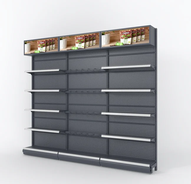 Single Sided Supermarket Shelf Metal Display Rack Retail Store Shelving Grocery Store Steel Rack Custom Size