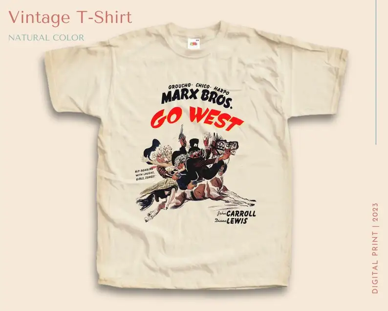 

Vintage TShirt Marx Bros Go West NATURAL color Men Woman Unisex T-Shirt Digital Print Sizes S M L XL 2XL 3XL 4XL 5XL