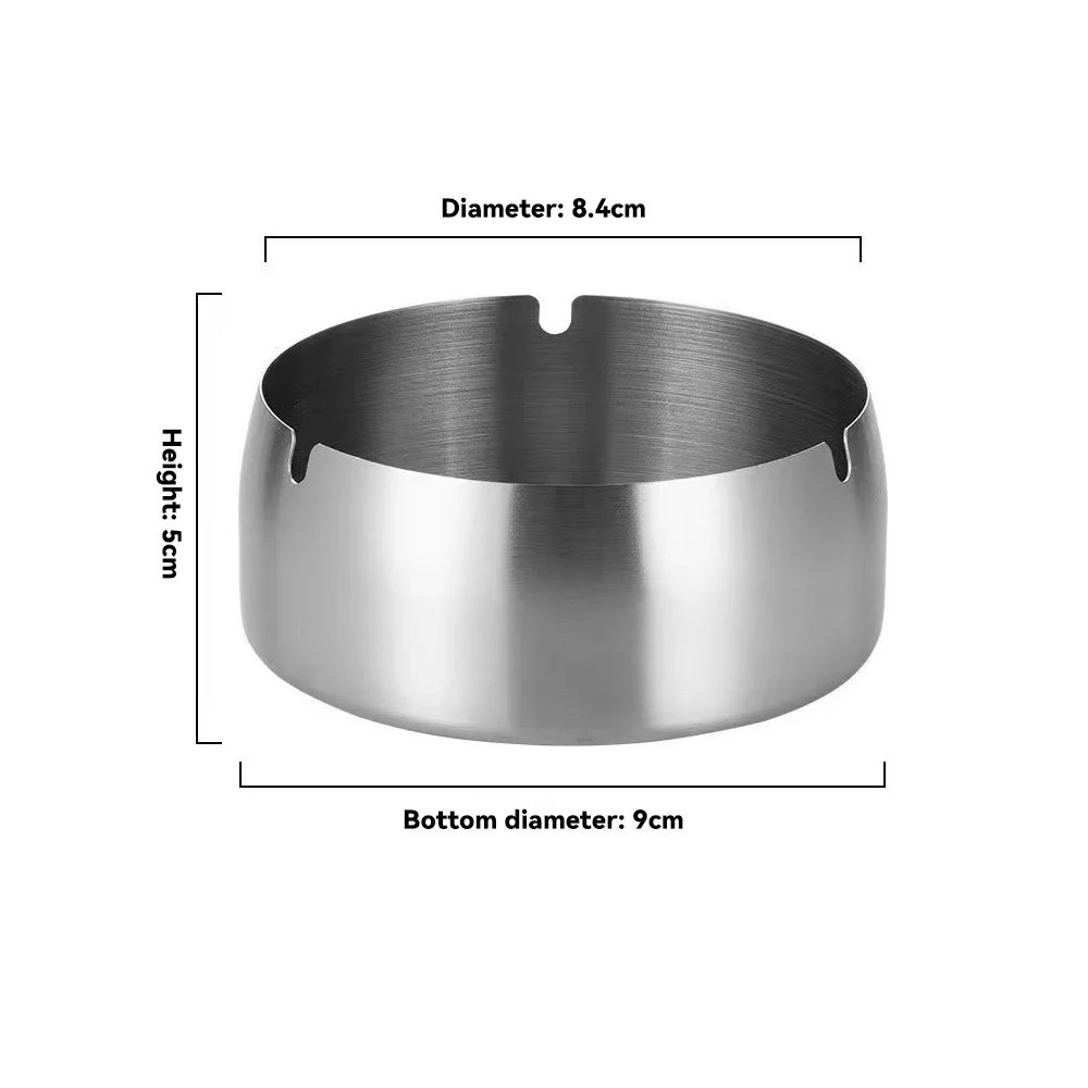 2024 New 9cm Round Stainless Steel Cigarette Ashtray Portable Tabletop Metal Ashtray Windproof Anti-drop Ashtray Home Decoration