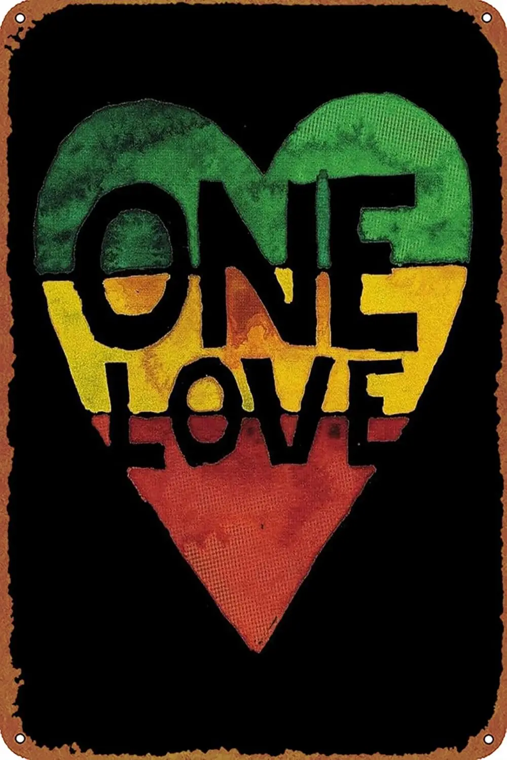 One Love Music Rasta Reggae Heart Peace Roots Poster Retro Metal Sign Vintage Tin Sign for Cafe Bar Home Wall Decor 12 X 8 inch