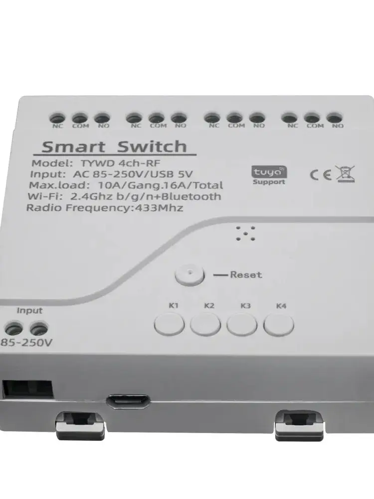 Moduł inteligentnego bezprzewodowego przełącznika WiFi z przekaźnikiem 4-kanałowym 7-32V 85-250V 220V 110V 2200W RF433 10A, odbiornik kompatybilny z Alexa i Tuya — zdjęcie produktu 7