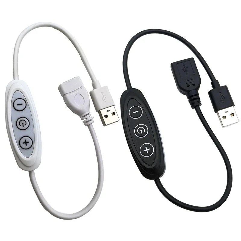 3KEY USB Dimmer Switch Cable with 5V 2A Inline Controller, 8-Level Brightness Adjustment for LED Strip Lights, USB Desk Lamp, Re