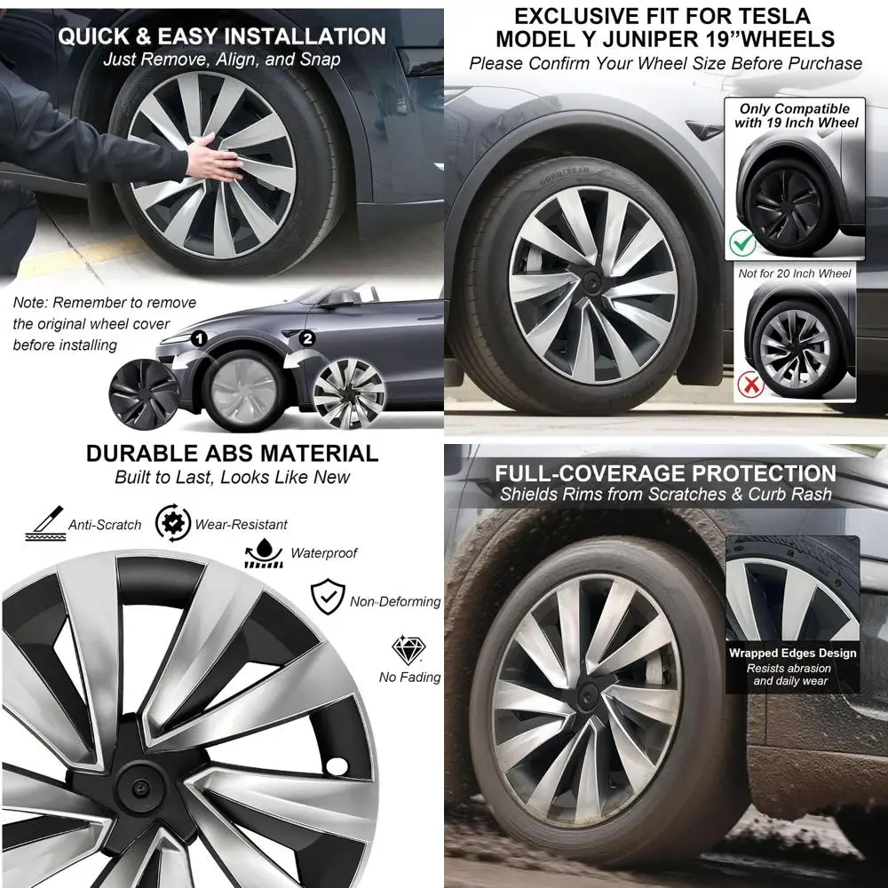 

19-дюймовые чехлы на колеса для Tesla Model Y Juniper 2025 2026, 4 шт. спиральные колпаки, защитные колпаки на колеса с центральными колпачками для модели Y