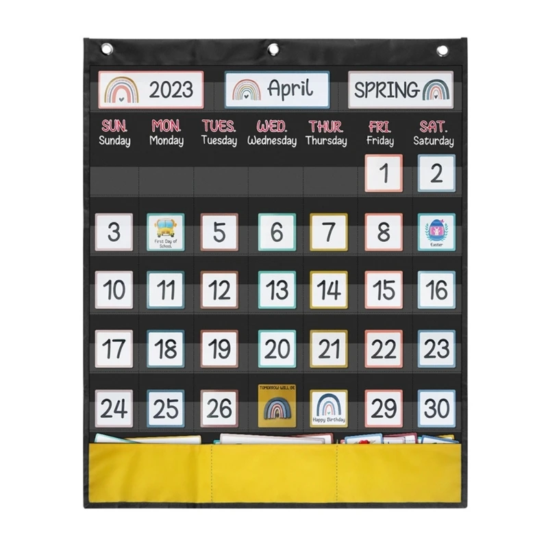 Monthly Calendar Pocket Chart with 89 Cards, 20.07x23.62In Calendar Pocket Chart