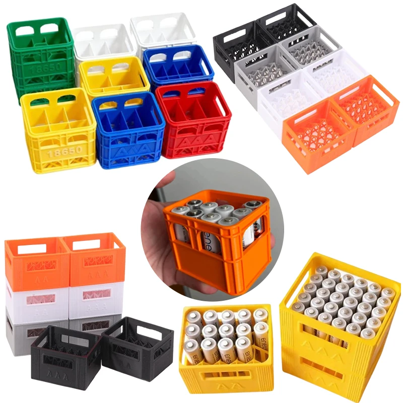 3D Printed Battery Storage Box DIY Beer Crate No. 5 Aa No. 7 Aaa 18650 Battery Stackable Storage Basket Storage Box