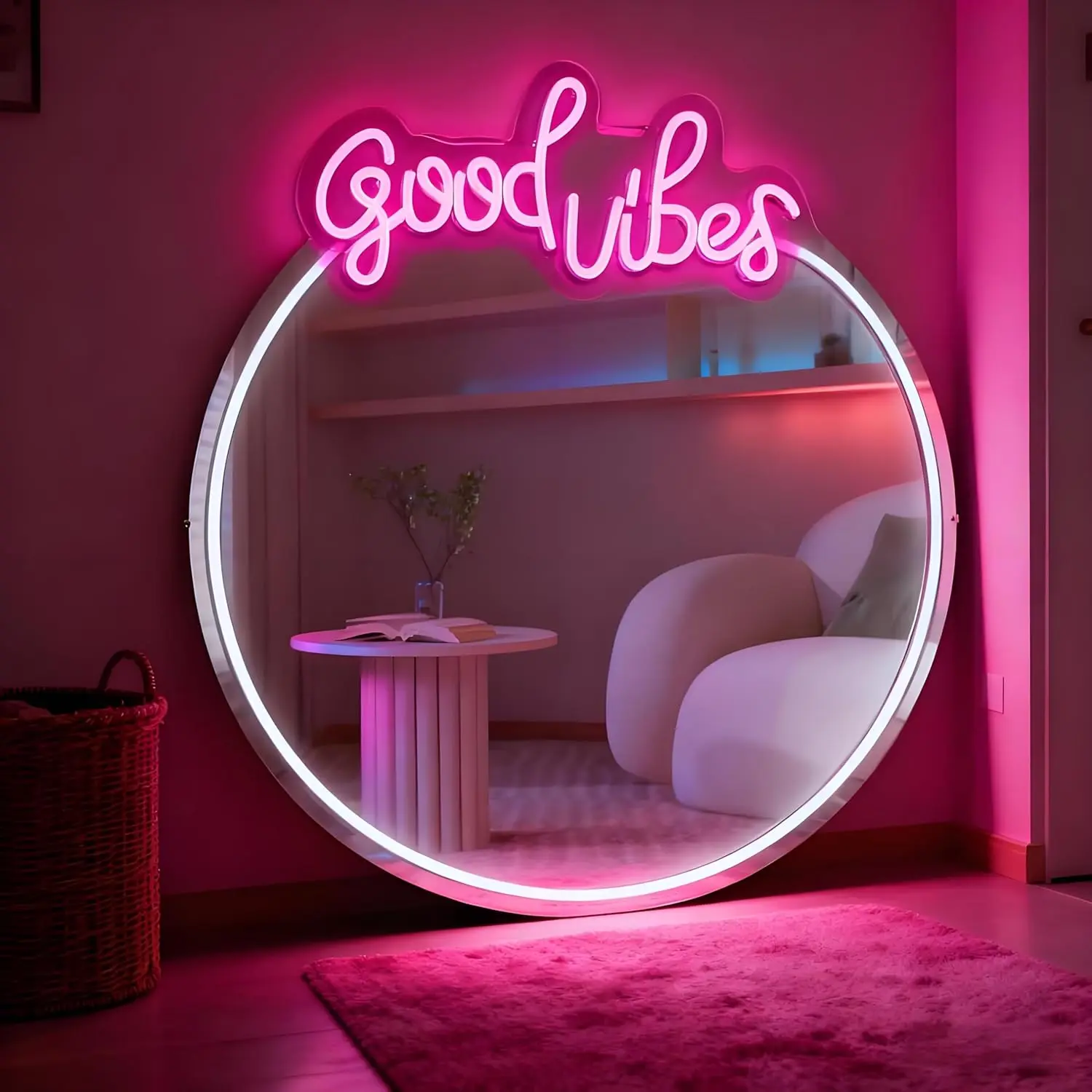 

Good Vibes Vanity Mirror Neon Sign USB Dimmable LED Light for Bar Dorm Bedroom Gaming Room Home Decoration personnalisé Gift