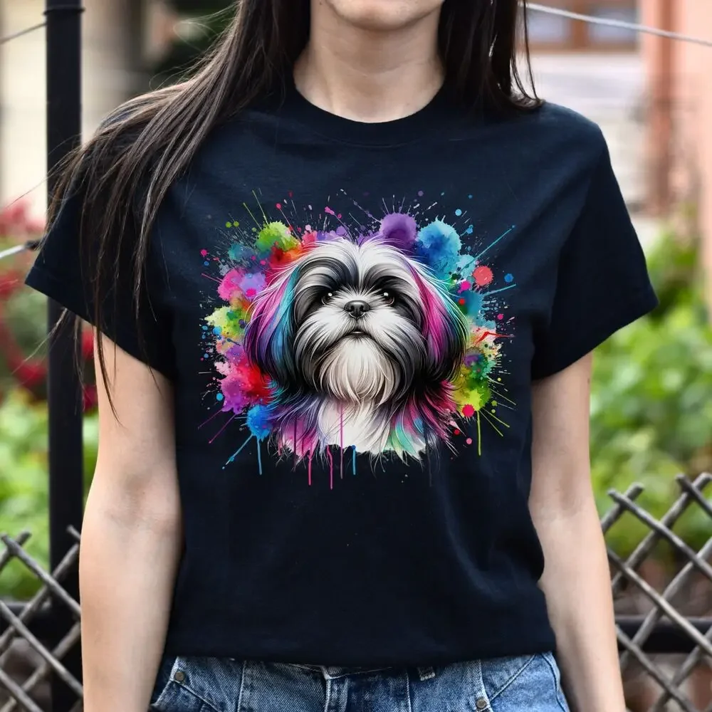 Shih Tzu dog mom Color Splash Unisex T-shirt Black Navy Dark Heather tops Unisex Summer Short Sleeve