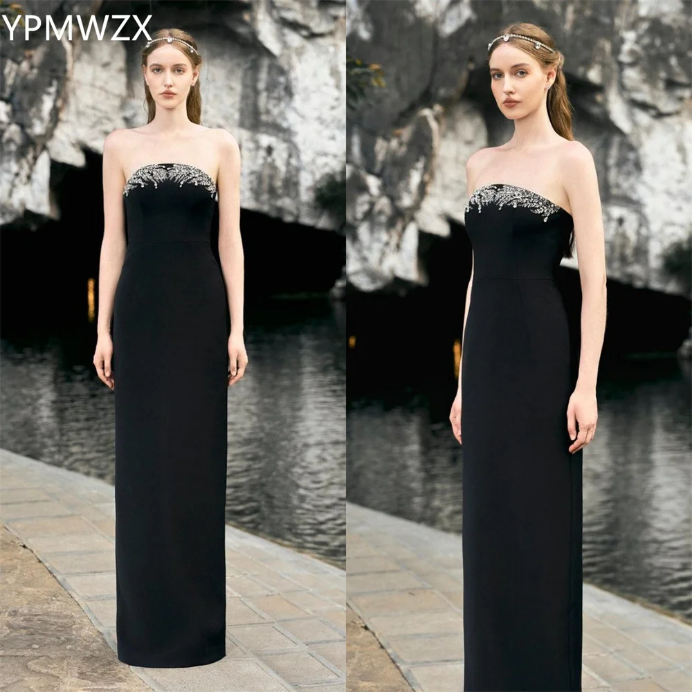 Customized Prom Gown Evening Women Party Occasion YPMWZX Strapless Column Floor Length Skirts Beading Sleeveless Vertically Besp