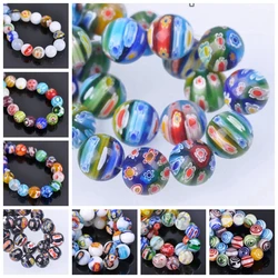 Lote de cuentas redondas de vidrio Millefiori para fabricación de joyas, 6mm, 8mm, 10mm, 12mm, 14mm, patrones de flores mixtas, hallazgos para manualidades DIY