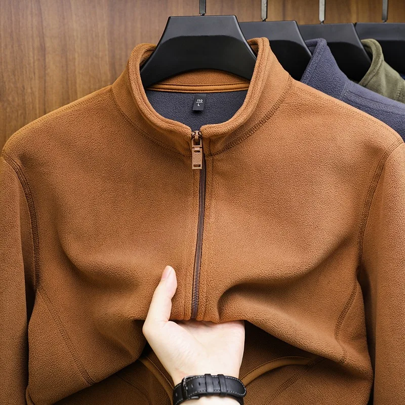 

Men's Stand Collar Sherpa Jacket Windproof Fleece Lined American Retro Coat Outdoor Casual Sports Zipped Vintage Jackets Men