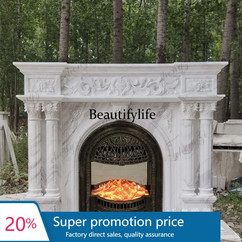 PPP Marble fireplace Roman column French marble stone carving Jazz white living room stone fireplace