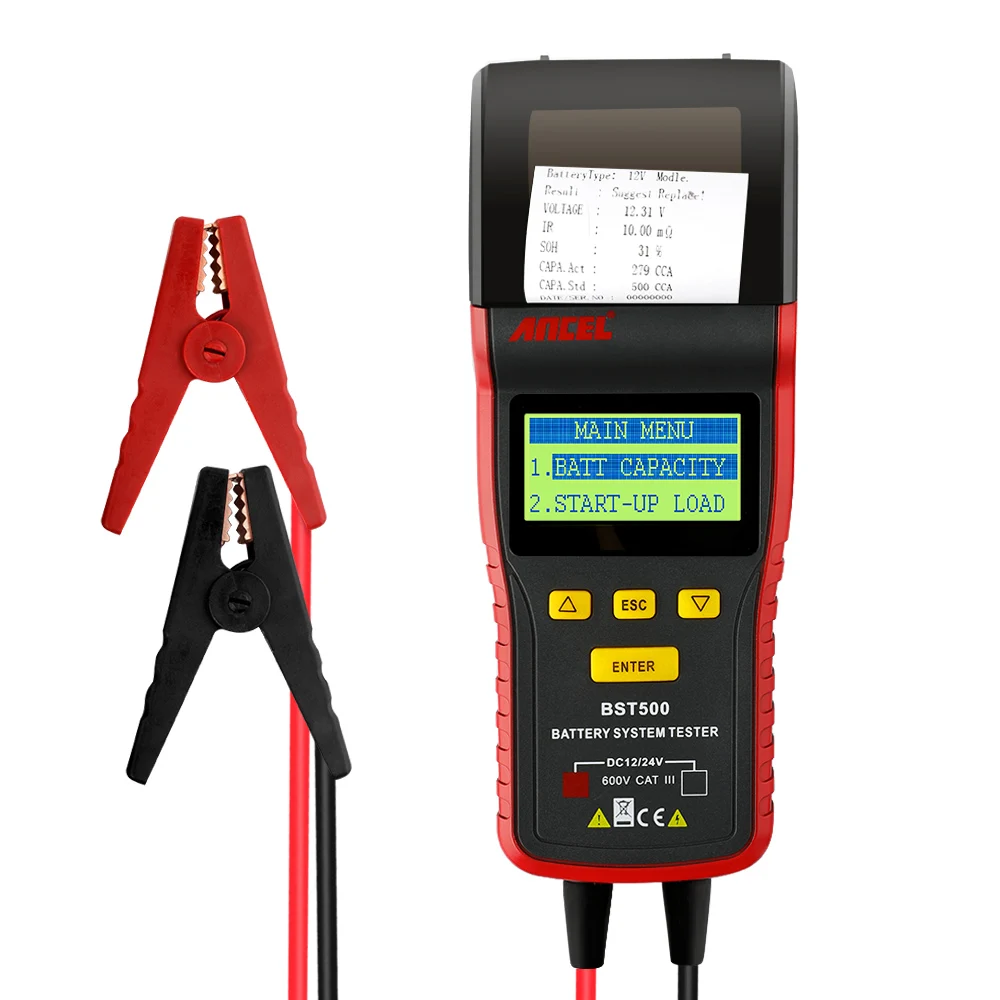 ANCEL BST500 Car/Truck 12V/24V Battery Tester Diagnostic Tool 99% Accurate with Printer, Cranking Charging System Analyzer