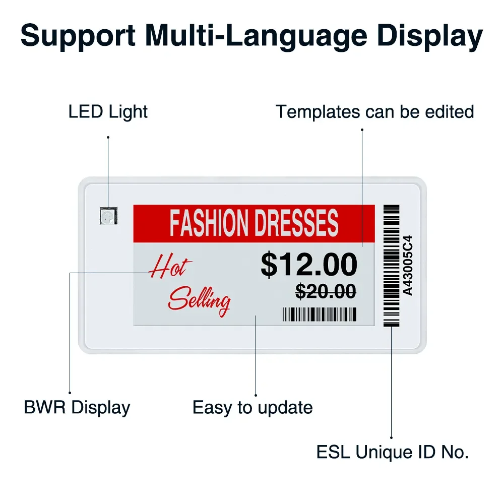 ป้ายชั้นวางอิเล็กทรอนิกส์สี่สีรุ่น BT แท็กราคาไร้สายสมาร์ทดิจิตอล E-link E-paper Display ESL สําหรับซูเปอร์มาร์เก็ต