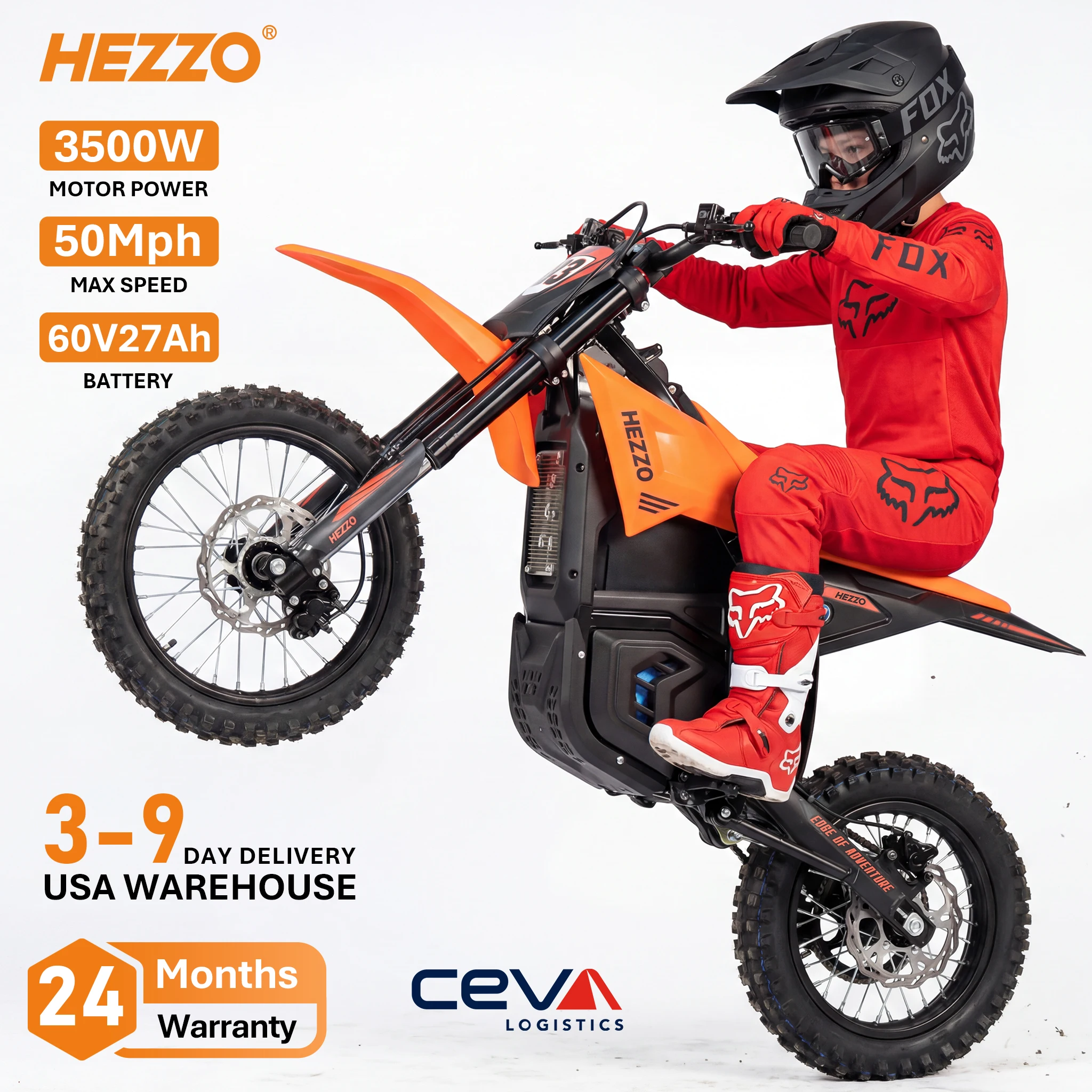 

HEZZO D3 Electric Dirt Bike 60V 3500W 50MPH Off-Road Electric Motorcycle Hydraulic Suspension Electric Bike Free Shipping