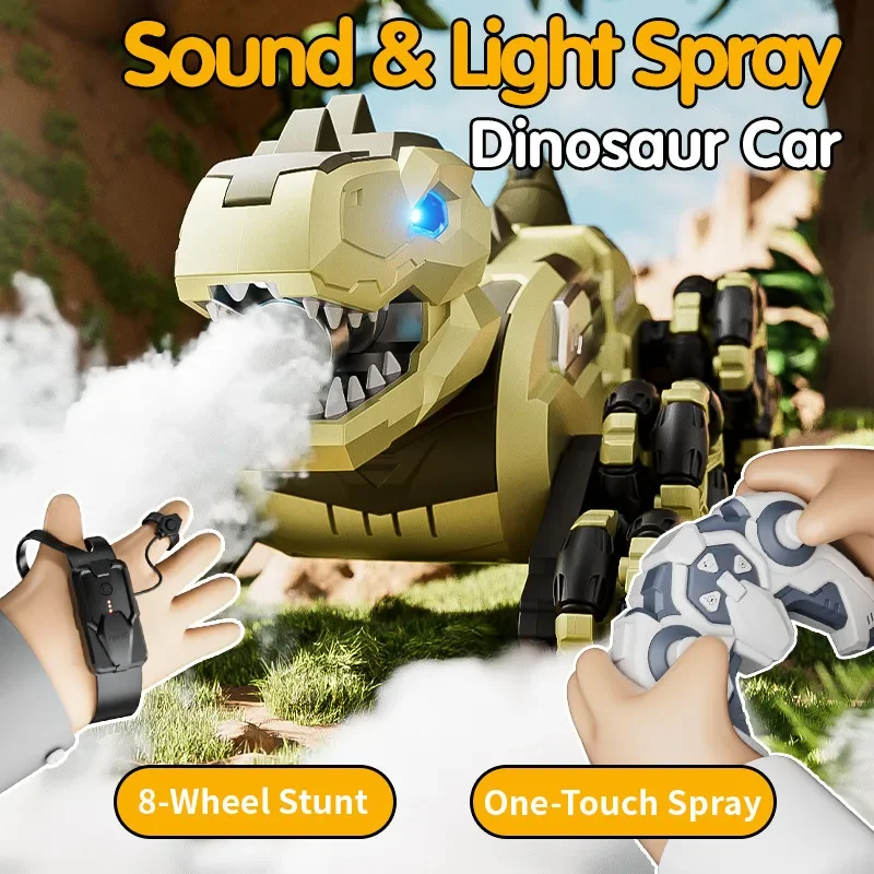 

Simple Operation RC Dinosaur Toy Car: 8-Wheel Stunt, One-Key Spray, Smart Voice Control & Flexible Poses Toys for Boys