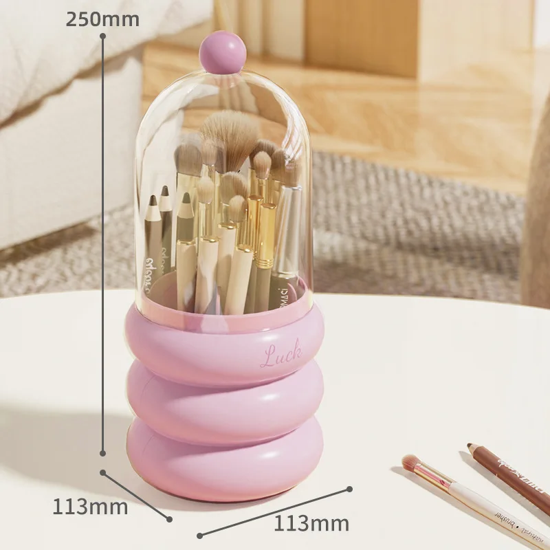 

Вращающийся на 360° держатель для хранения кистей для макияжа с крышкой, прозрачное ведро для кистей для макияжа, большой вместительный пылезащитный косметический контейнер