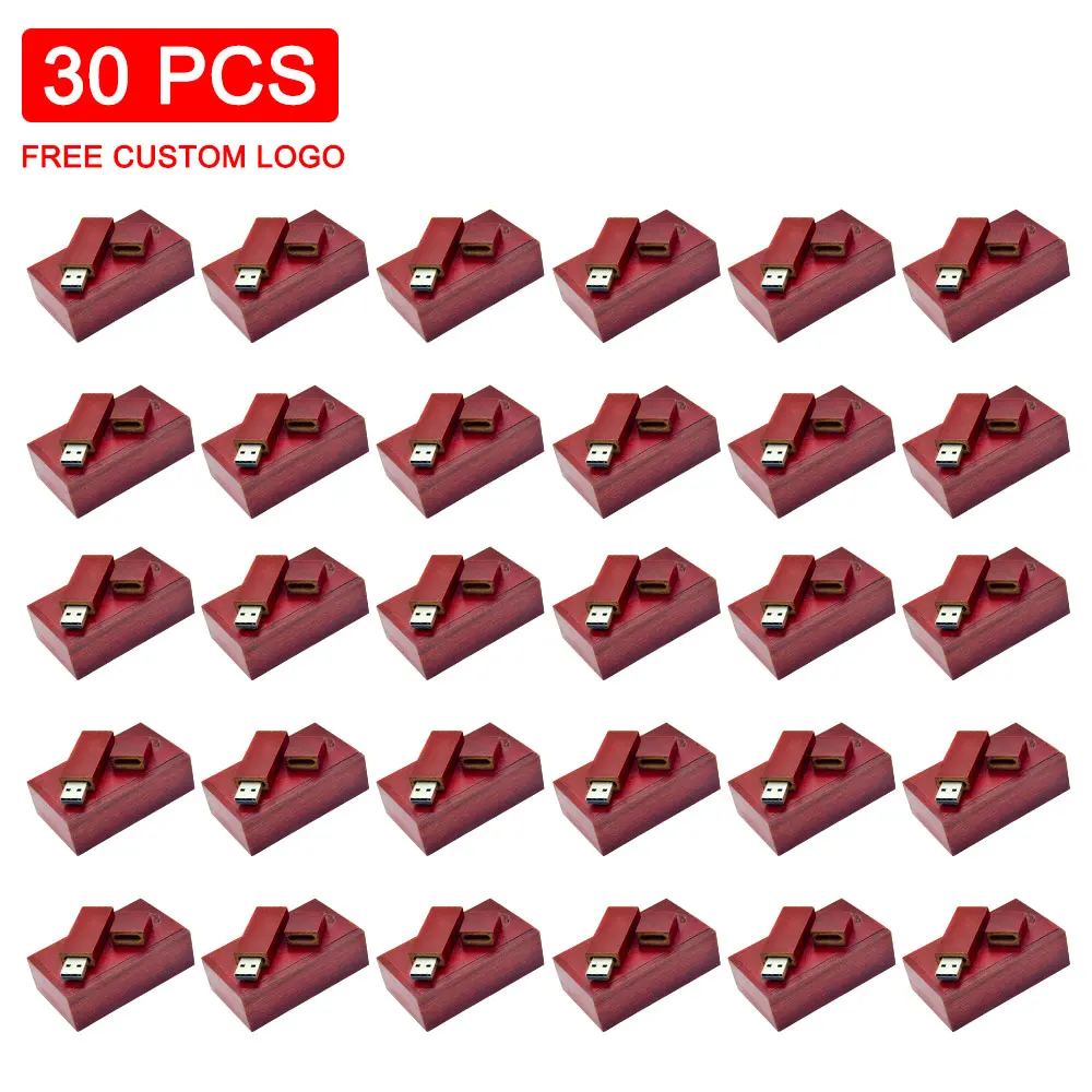 30 pcs/lot clé USB 4GB 8GB 16GB 32GB 64GB Usb 2.0 en bois + boîte clé U disque Logo personnalisé gratuit pour la photographie cadeau de mariage