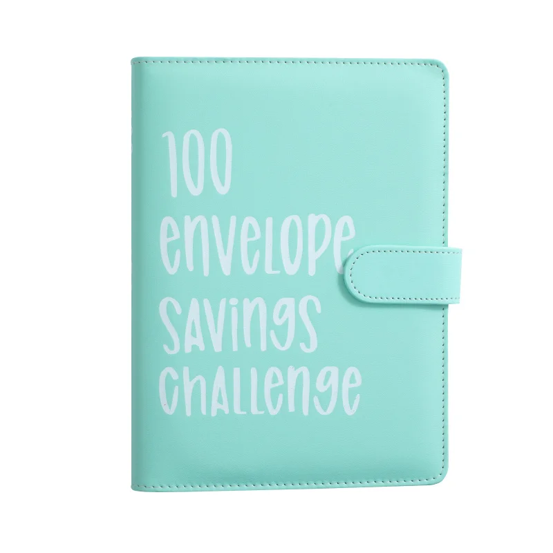 100 Envelope Cash Savings Challenge Books A5 Size Cash Binder Leather Cover Plastic Film Storage Bag Circular Buckle Loose Leaf